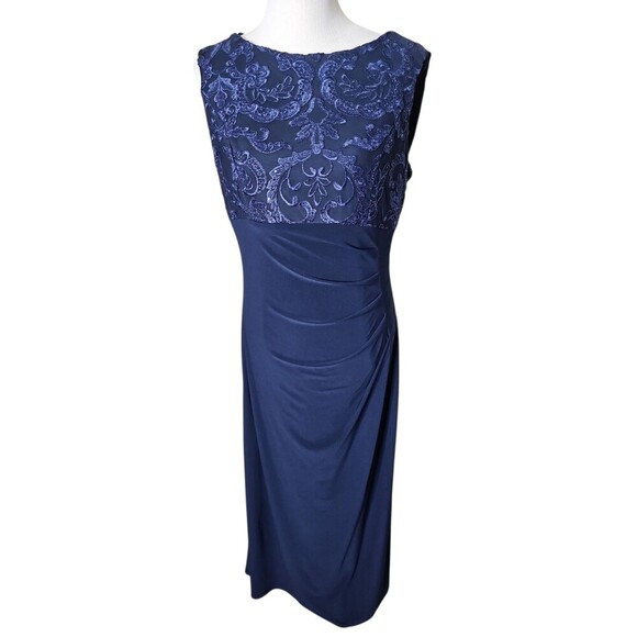 Alex Evenings Navy Blue Mother of the Bride Sequin Long Dress Draped Back Sz 12 - Picture 1 of 5